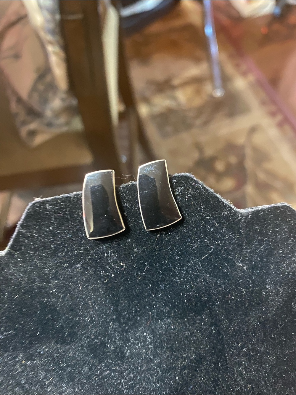 Classic Black Onyx  sterling Silver Curved  Clip Earrings - Women Jewelry